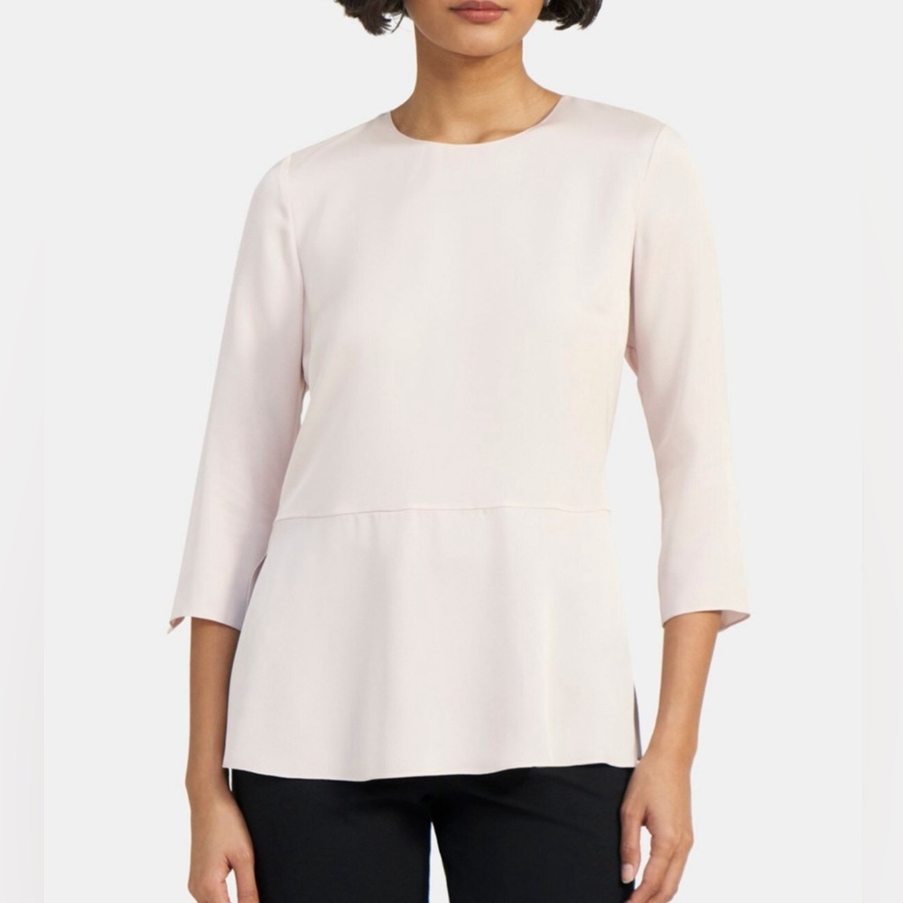 Theory Powder Pink 100% Silk Blouse